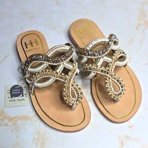 haute hippie leather footbed beedle sandals Made In India, New
